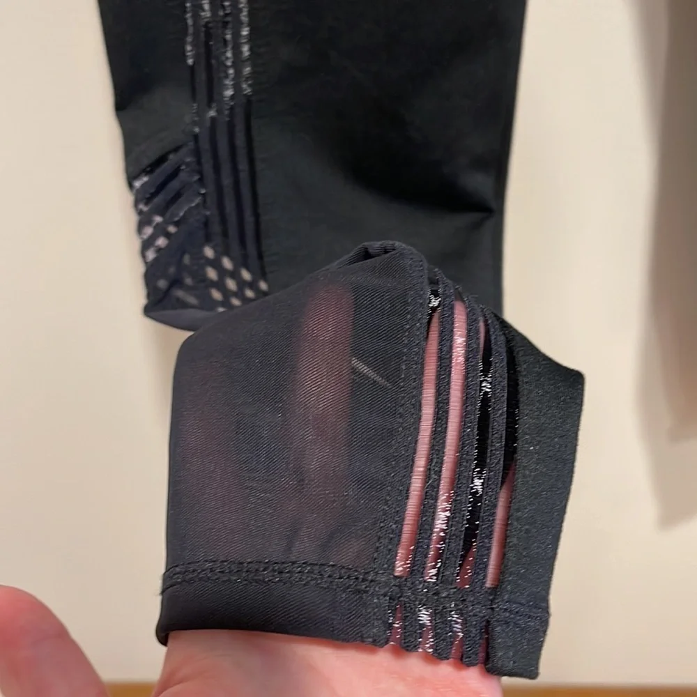 Fabletics Black High Waisted Leggings XS Sheer Side Stripes Pilates Yoga Run